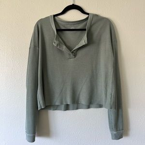American Eagle Cropped Henley Shirt